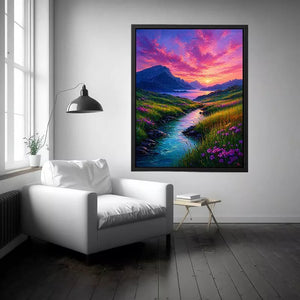 impressionist valley river sunset landscape Canvas Print colorful canvas