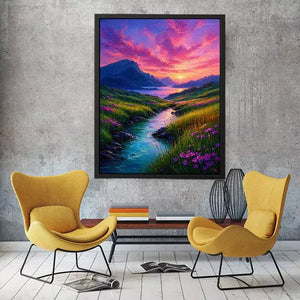 impressionist valley river sunset landscape Canvas Print colorful canvas