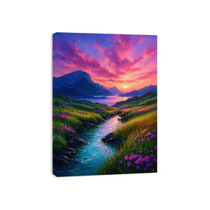 impressionist valley river sunset landscape Canvas Print colorful canvas