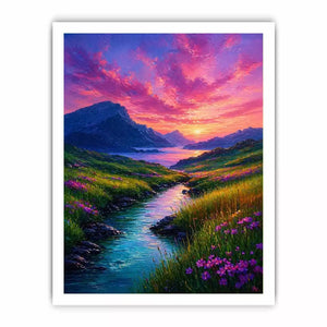 impressionist valley river sunset landscape Canvas Print colorful canvas