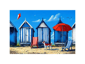 coastal beach huts illustration blue cabins seaside Canvas Print canvas