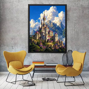 fantasy castle Canvas Print, majestic palace mountain canvas, dreamy sky castle artwork, medieval fantasy architecture print, luxury castle landscape illustration