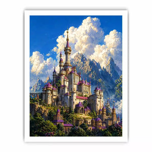 fantasy castle Canvas Print, majestic palace mountain canvas, dreamy sky castle artwork, medieval fantasy architecture print, luxury castle landscape illustration