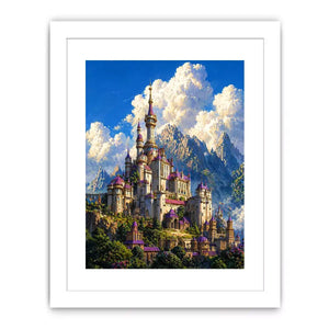 fantasy castle Canvas Print, majestic palace mountain canvas, dreamy sky castle artwork, medieval fantasy architecture print, luxury castle landscape illustration