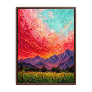 abstract sunset landscape Canvas Print, textured sky painting canvas, red sky mountain artwork, expressive landscape painting modern decor, colorful abstract nature art