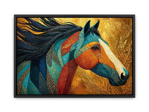 luxury horse Canvas Print, ornate horse portrait canvas, gold textured horse painting, modern animal artwork decor, stylized horse illustration print