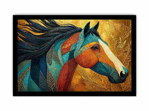 luxury horse Canvas Print, ornate horse portrait canvas, gold textured horse painting, modern animal artwork decor, stylized horse illustration print