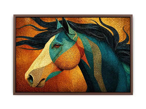 abstract horse Canvas Print teal gold, luxury horse Canvas Print, textured horse painting modern decor, artistic horse portrait illustration, colorful horse artwork wall decor