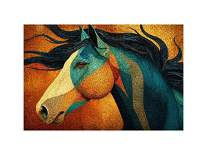 abstract horse Canvas Print teal gold, luxury horse Canvas Print, textured horse painting modern decor, artistic horse portrait illustration, colorful horse artwork wall decor