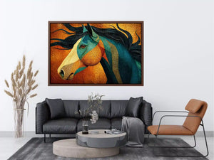 abstract horse Canvas Print teal gold, luxury horse Canvas Print, textured horse painting modern decor, artistic horse portrait illustration, colorful horse artwork wall decor