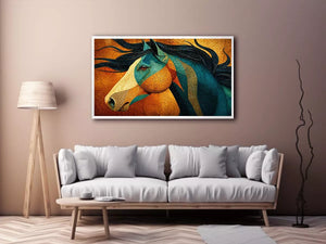 abstract horse Canvas Print teal gold, luxury horse Canvas Print, textured horse painting modern decor, artistic horse portrait illustration, colorful horse artwork wall decor