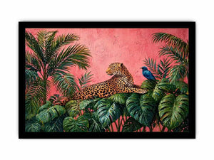 tropical leopard Canvas Print pink jungle, exotic animal Canvas Print, jungle leaves leopard artwork, pink botanical wildlife decor, modern tropical animal illustration