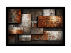 industrial abstract Canvas Print rust texture, layered metal panel artwork, modern geometric industrial canvas, textured neutral wall decor, urban abstract art print