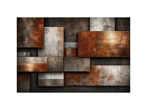 industrial abstract Canvas Print rust texture, layered metal panel artwork, modern geometric industrial canvas, textured neutral wall decor, urban abstract art print