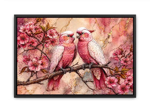 pink parrot Canvas Print watercolor birds, floral bird Canvas Print pink parrots, romantic bird illustration wall decor, botanical parrot painting soft tones