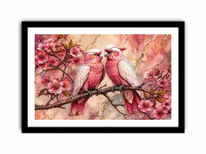 pink parrot Canvas Print watercolor birds, floral bird Canvas Print pink parrots, romantic bird illustration wall decor, botanical parrot painting soft tones