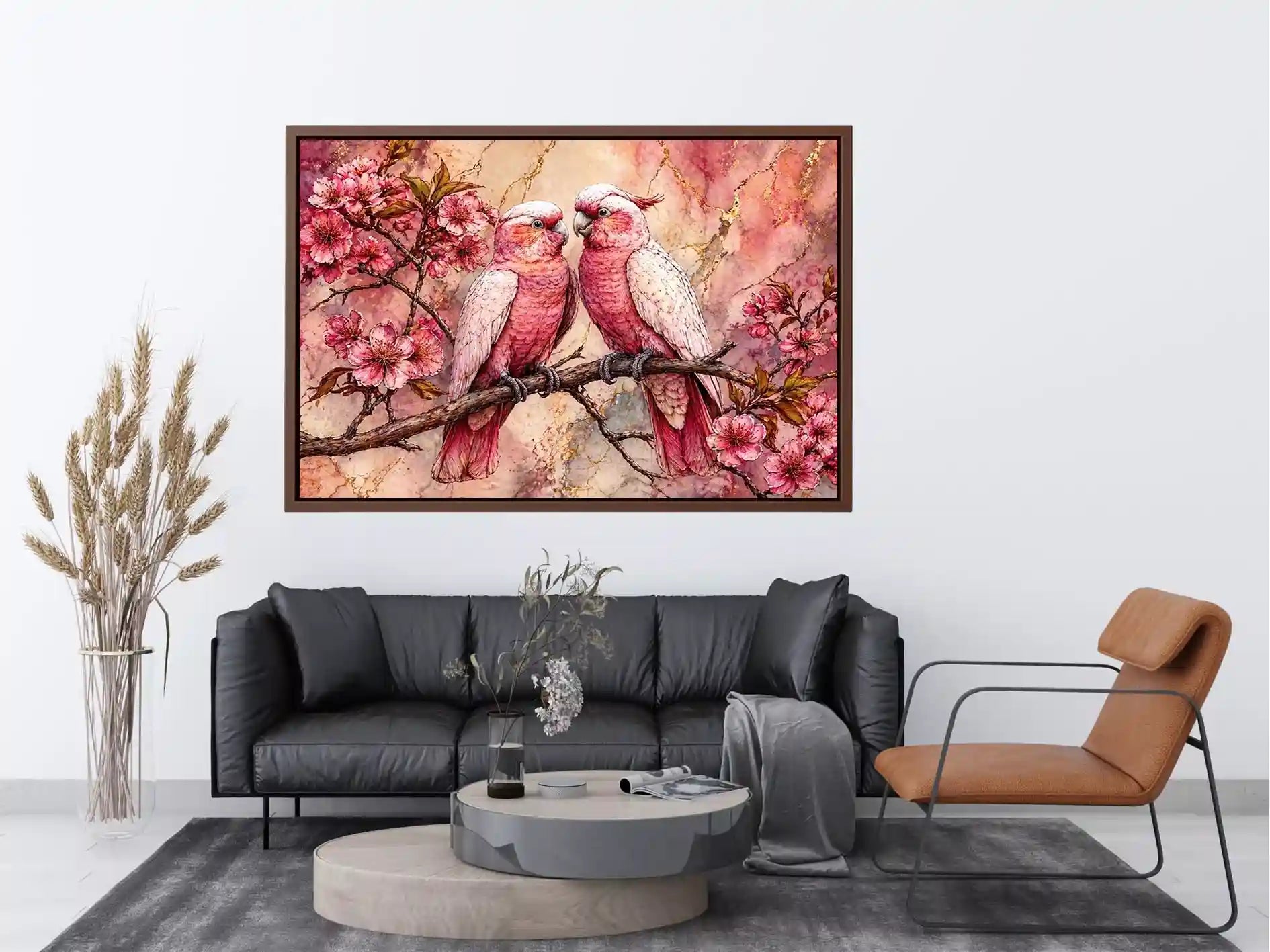 pink parrot Canvas Print watercolor birds, floral bird Canvas Print pink parrots, romantic bird illustration wall decor, botanical parrot painting soft tones