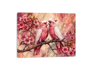 pink parrot Canvas Print watercolor birds, floral bird Canvas Print pink parrots, romantic bird illustration wall decor, botanical parrot painting soft tones