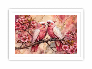 pink parrot Canvas Print watercolor birds, floral bird Canvas Print pink parrots, romantic bird illustration wall decor, botanical parrot painting soft tones