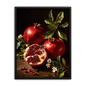 pomegranate still life wall art oil painting fruit, classic fruit painting canvas decor, red pomegranate artwork traditional still life