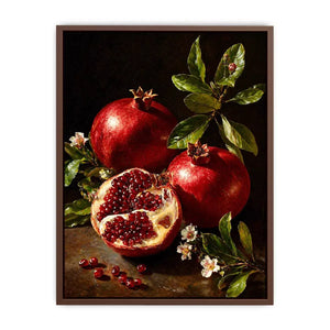 pomegranate still life wall art oil painting fruit, classic fruit painting canvas decor, red pomegranate artwork traditional still life