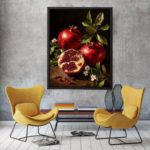 pomegranate still life wall art oil painting fruit, classic fruit painting canvas decor, red pomegranate artwork traditional still life