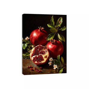 pomegranate still life wall art oil painting fruit, classic fruit painting canvas decor, red pomegranate artwork traditional still life