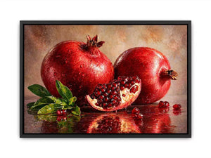 modern pomegranate still life Canvas Print, red fruit painting Canvas Print, realistic pomegranate artwork kitchen decor, contemporary fruit still life painting