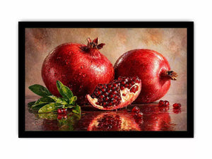 modern pomegranate still life Canvas Print, red fruit painting Canvas Print, realistic pomegranate artwork kitchen decor, contemporary fruit still life painting