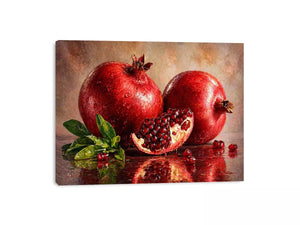modern pomegranate still life Canvas Print, red fruit painting Canvas Print, realistic pomegranate artwork kitchen decor, contemporary fruit still life painting