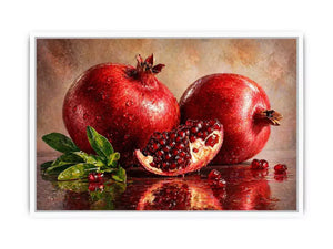 modern pomegranate still life Canvas Print, red fruit painting Canvas Print, realistic pomegranate artwork kitchen decor, contemporary fruit still life painting
