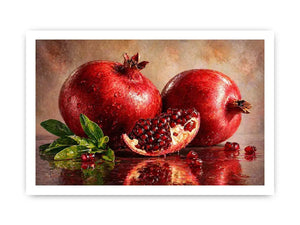 modern pomegranate still life Canvas Print, red fruit painting Canvas Print, realistic pomegranate artwork kitchen decor, contemporary fruit still life painting