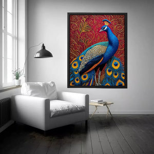 peacock Canvas Print colorful bird painting, royal peacock Canvas Print vibrant feathers, decorative bird artwork modern wall decor, peacock illustration luxury art
