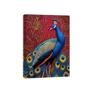 peacock Canvas Print colorful bird painting, royal peacock Canvas Print vibrant feathers, decorative bird artwork modern wall decor, peacock illustration luxury art