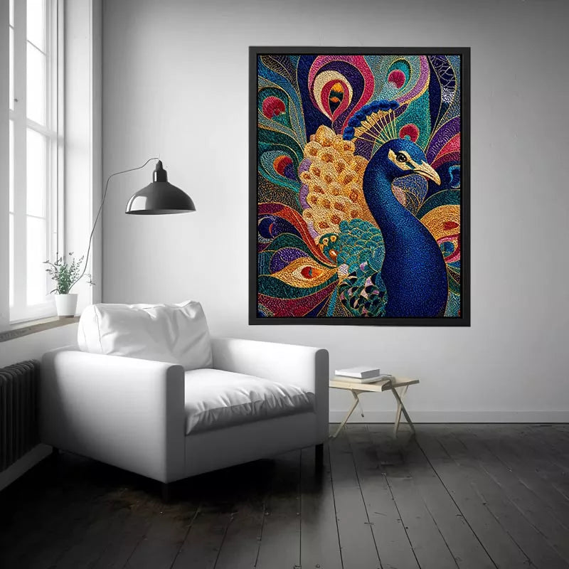 peacock Canvas Print colorful luxury bird canvas, vibrant peacock painting detailed feathers artwork, blue gold peacock canvas modern decor, exotic bird Canvas Print premium textured design