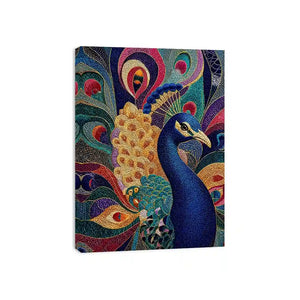peacock Canvas Print colorful luxury bird canvas, vibrant peacock painting detailed feathers artwork, blue gold peacock canvas modern decor, exotic bird Canvas Print premium textured design