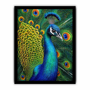peacock close up Canvas Print colorful feathers, vibrant bird painting Canvas Print, detailed peacock feather artwork modern decor, luxury peacock illustration