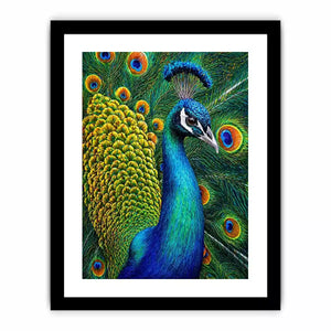 peacock close up Canvas Print colorful feathers, vibrant bird painting Canvas Print, detailed peacock feather artwork modern decor, luxury peacock illustration