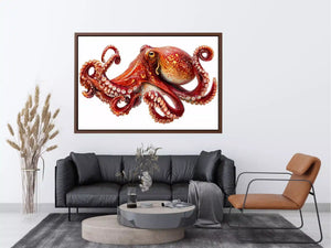 minimal octopus Canvas Print clean marine canvas, elegant octopus illustration modern decor, red octopus artwork white background premium print, sea life minimalist canvas design