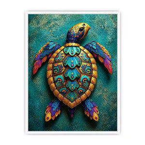 colorful turtle Canvas Print coastal decor canvas, decorative sea turtle artwork vibrant modern design, marine turtle illustration teal gold wall decor, tropical ocean animal Canvas Print