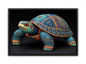 ornate turtle Canvas Print canvas, luxury blue gold turtle artwork, decorative sea life Canvas Print, detailed reptile illustration Canvas Print