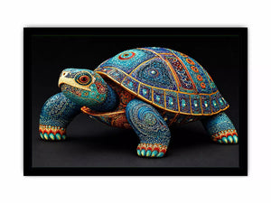 ornate turtle Canvas Print canvas, luxury blue gold turtle artwork, decorative sea life Canvas Print, detailed reptile illustration Canvas Print