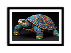 ornate turtle Canvas Print canvas, luxury blue gold turtle artwork, decorative sea life Canvas Print, detailed reptile illustration Canvas Print
