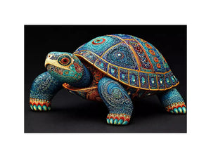 ornate turtle Canvas Print canvas, luxury blue gold turtle artwork, decorative sea life Canvas Print, detailed reptile illustration Canvas Print