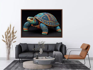 ornate turtle Canvas Print canvas, luxury blue gold turtle artwork, decorative sea life Canvas Print, detailed reptile illustration Canvas Print