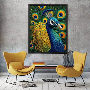 peacock Canvas Print canvas colorful feathers, luxury blue gold peacock artwork, vibrant bird canvas wall decor, detailed peacock feather painting