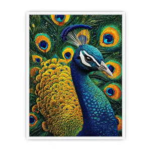 peacock Canvas Print canvas colorful feathers, luxury blue gold peacock artwork, vibrant bird canvas wall decor, detailed peacock feather painting
