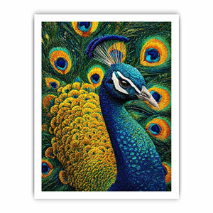 peacock Canvas Print canvas colorful feathers, luxury blue gold peacock artwork, vibrant bird canvas wall decor, detailed peacock feather painting