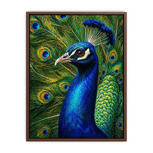 Vibrant peacock Canvas Print with detailed blue and gold feathers