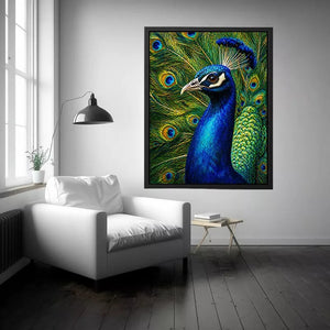 Vibrant peacock Canvas Print with detailed blue and gold feathers